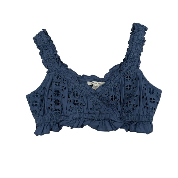 American Eagle Outfitters Blue Ruffled Crop Tank Top - Picture 2 of 7